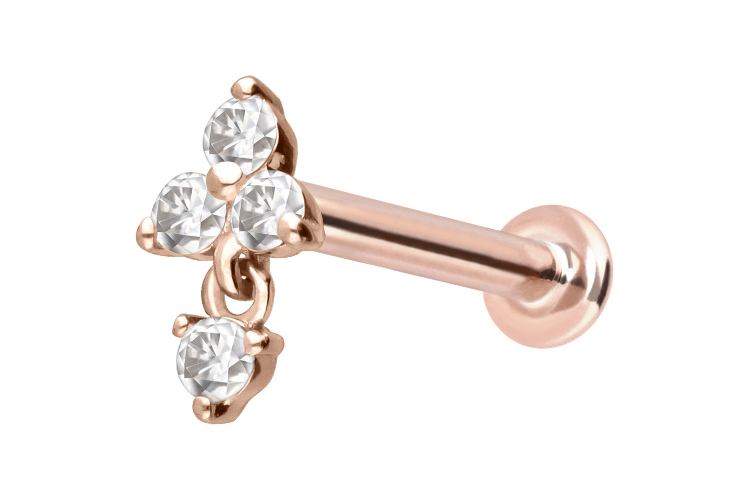 14 Karat Gold Labret Piercing mit Push Fit MOISSANIT-BLUME + MOISSANIT